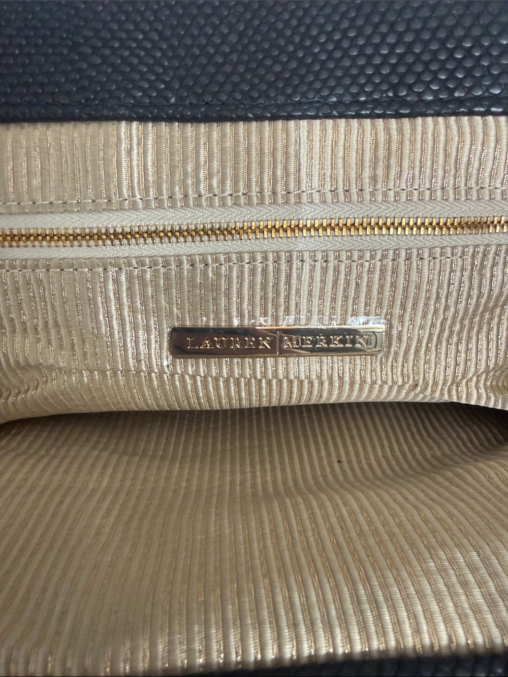 Lauren Merkin Metallic Gold Shoulder Bag with Black Trim
